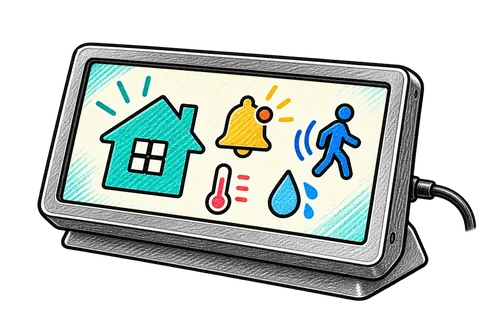 Pico Panel LED dashboard with home, alerts and motion icons