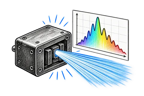 Pico Scientific spectrometer with blue beam and rainbow spectrum