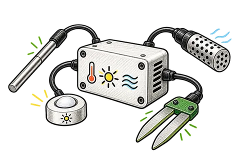 Pico Sense hub with temperature, light, air and soil probes